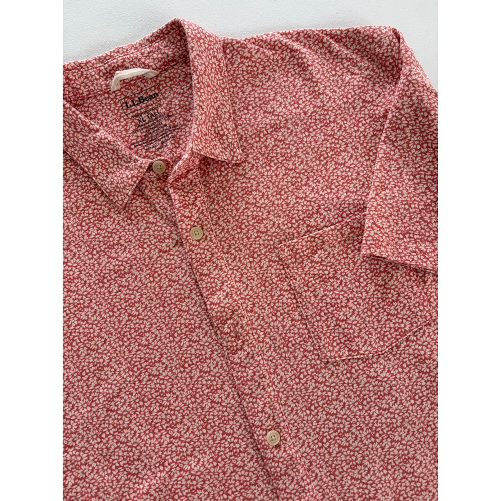 LL Bean Mens XL Tall Red White Floral Short Sleeve Button Down Shirt 522613